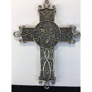 Spiritual Harvest Ornamental Cross Silver Metal Wall Hanging Decor 10'' NEW